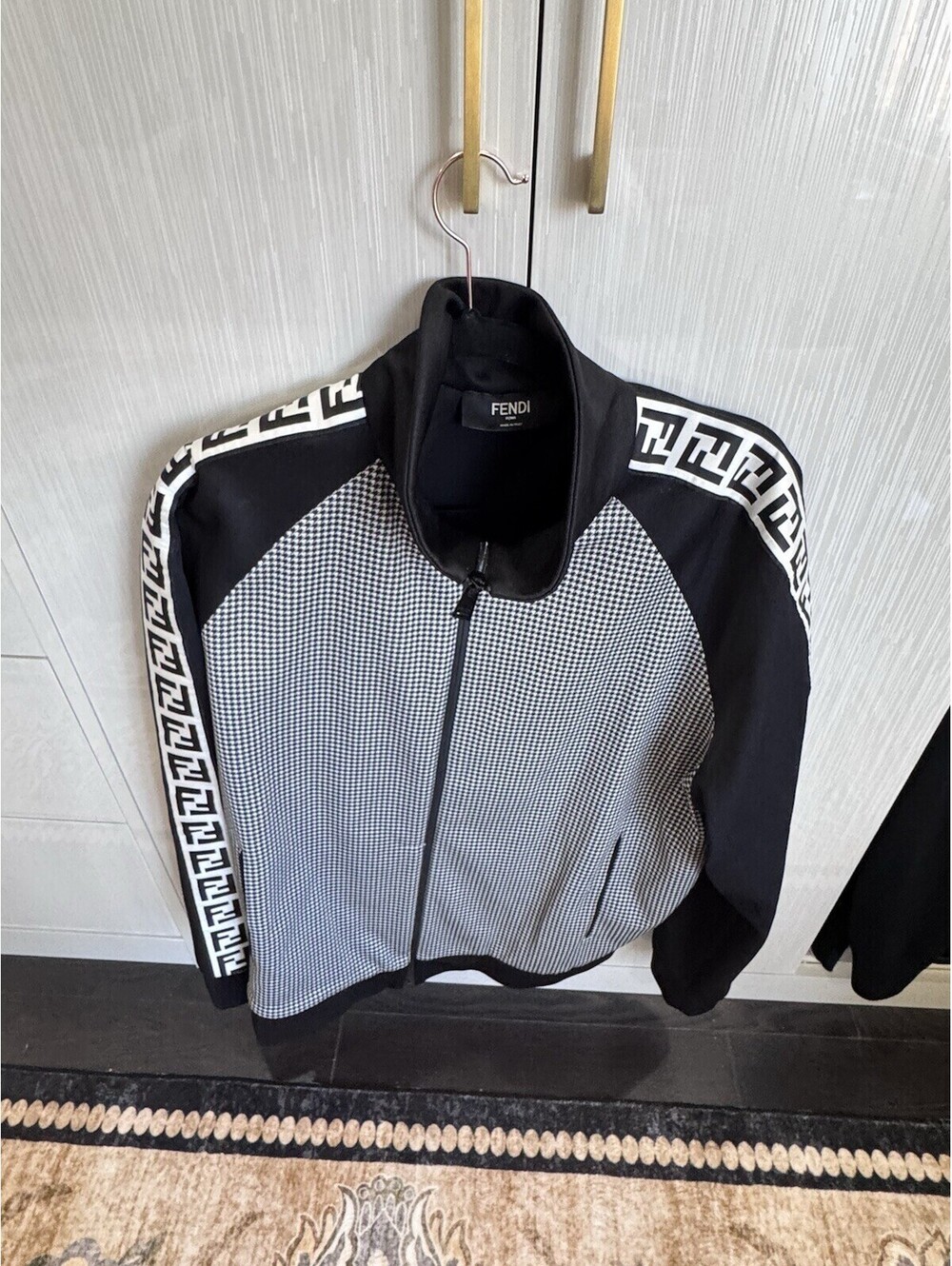 FENDI Tape L Black Houndstooth FAF662 Black Gray Rare